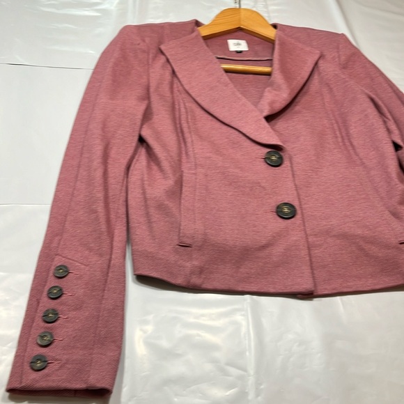 CAbi BEIGE salmon RAYON knit business office Blazer Jacket 5 button cuffs Size 4 - Picture 4 of 14